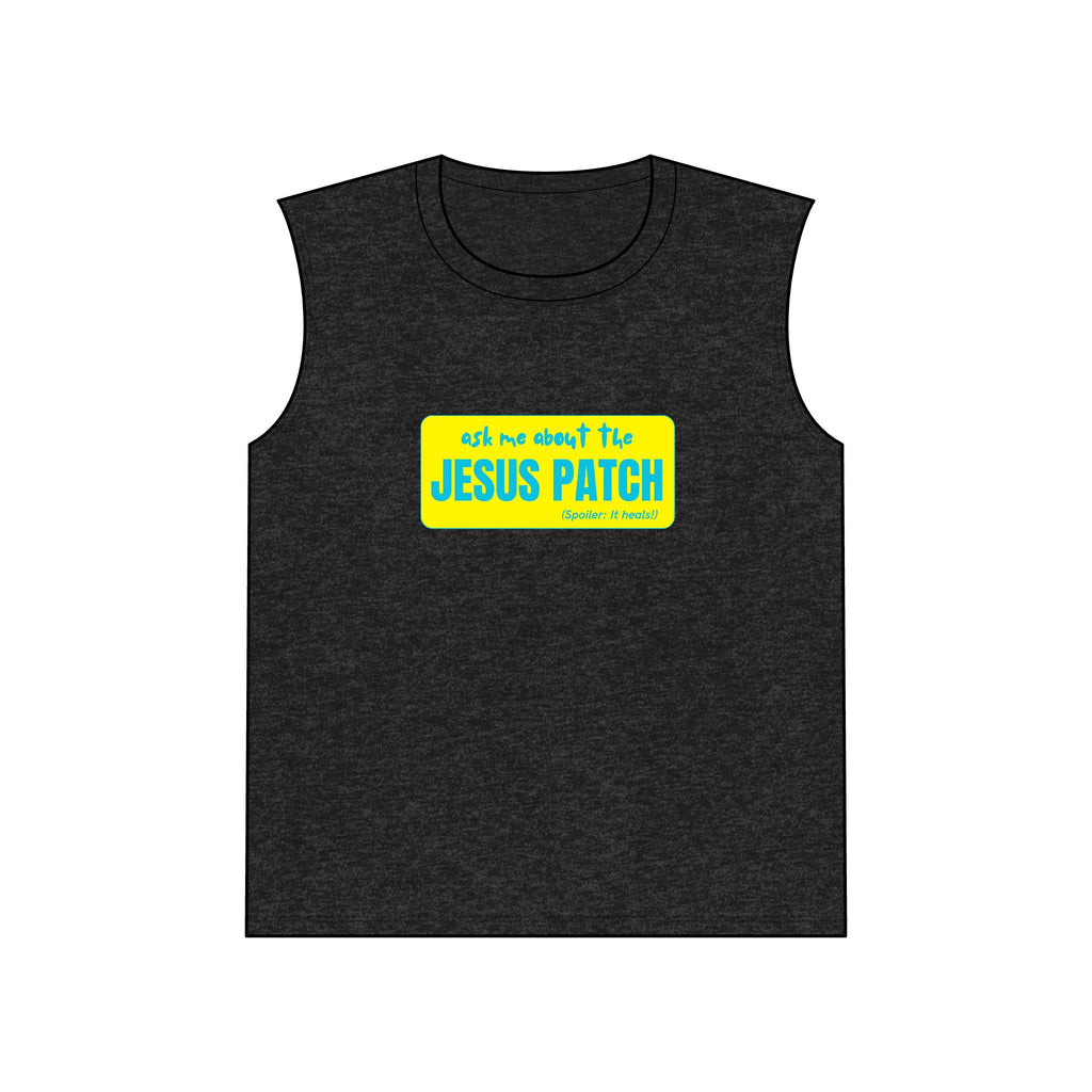 Jesus Patch Muscle Tank — "Ask Me About the Jesus Patch" Christian Faith Tank Top