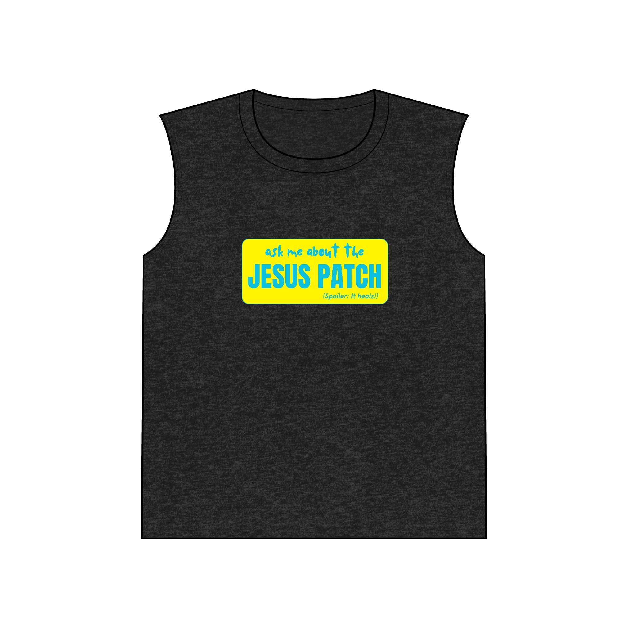Jesus Patch Muscle Tank — "Ask Me About the Jesus Patch" Christian Faith Tank Top