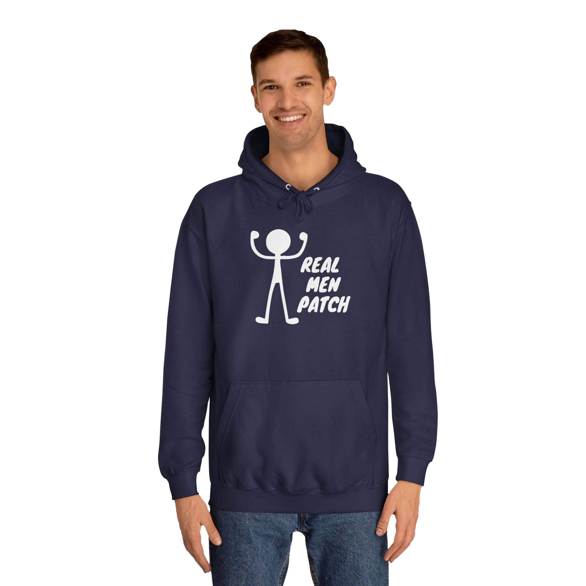 "Real Men Patch" Hoodie — Graphic College Hoodie