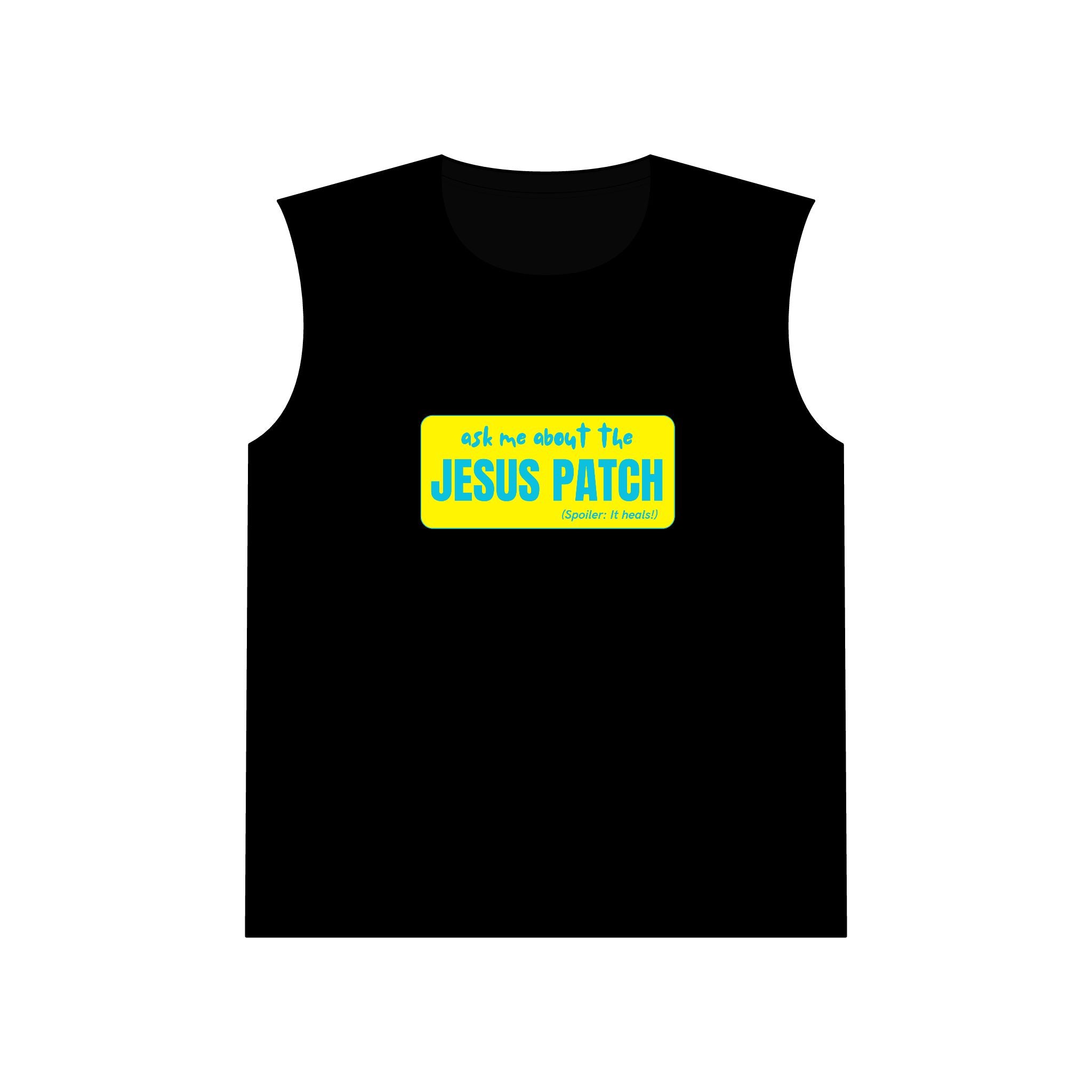 Jesus Patch Muscle Tank — "Ask Me About the Jesus Patch" Christian Faith Tank Top