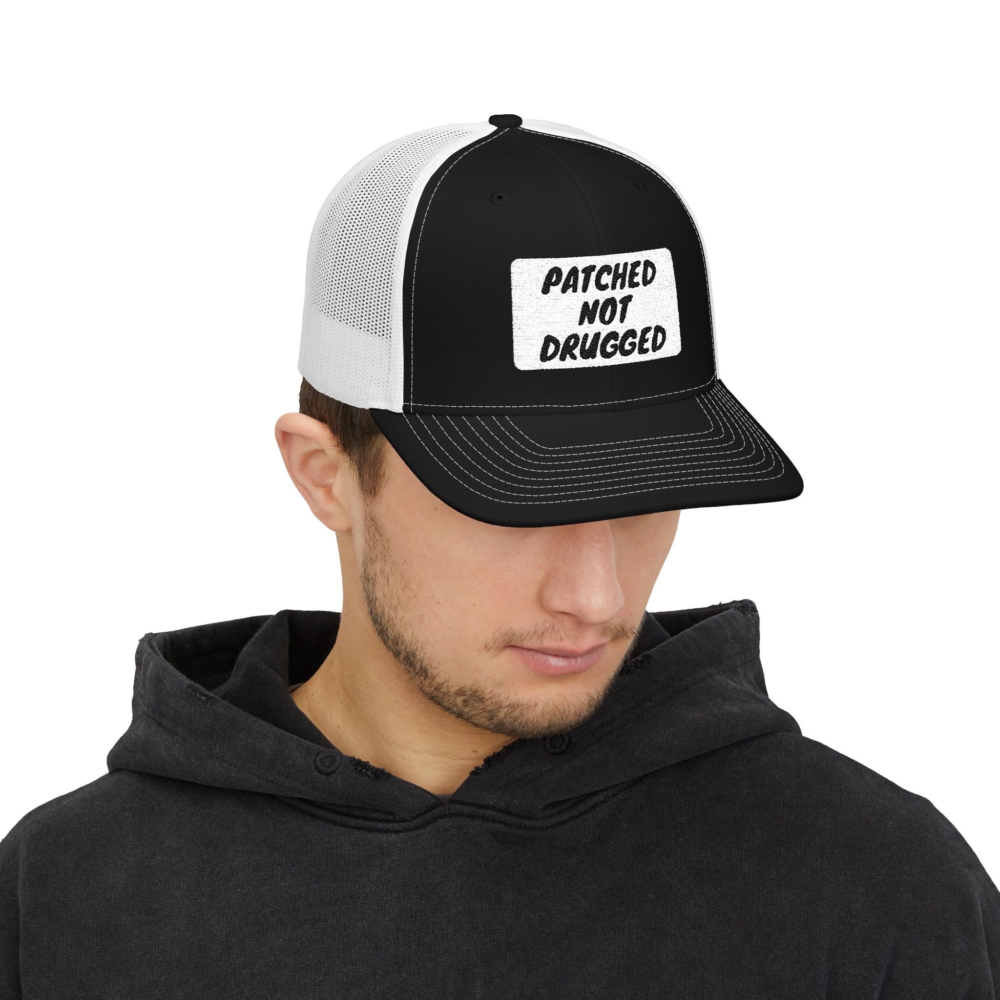 "Patched Not Drugged" - Embroidered Trucker Cap