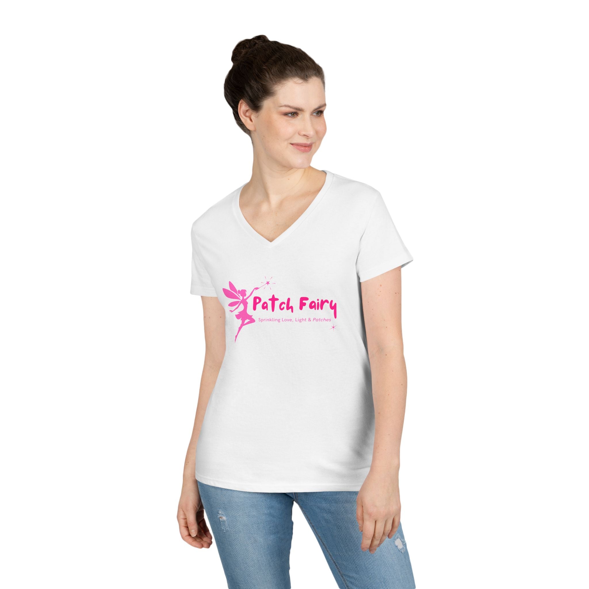 "Patch Fairy" - V-neck Cotton T-Shirt