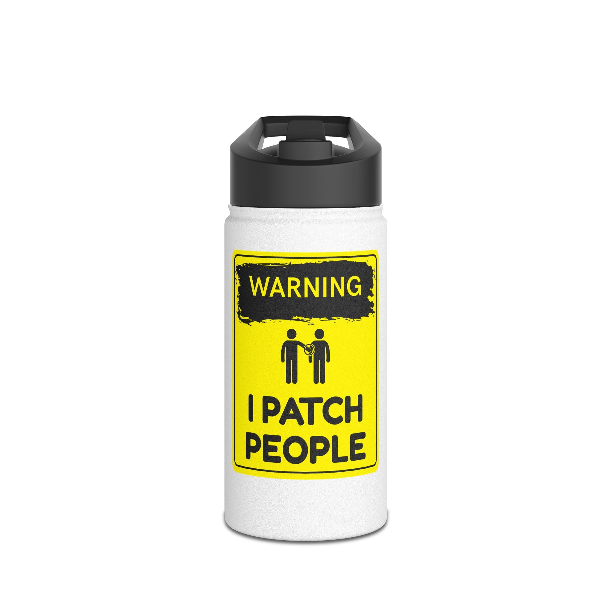 "Warning: I Patch People" - Stainless Steel Water Bottle (12oz, 18oz, 32oz)