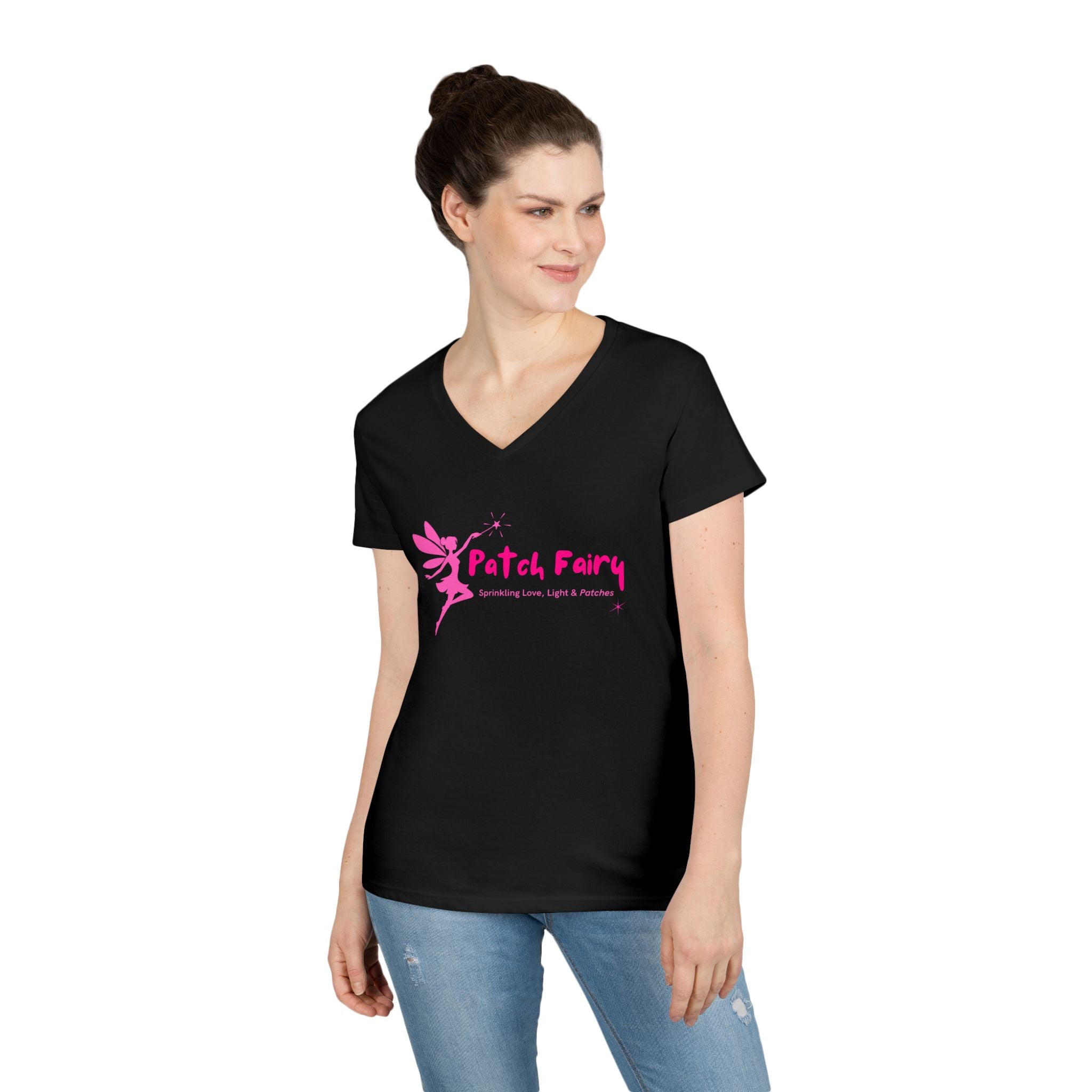 "Patch Fairy" - V-neck Cotton T-Shirt