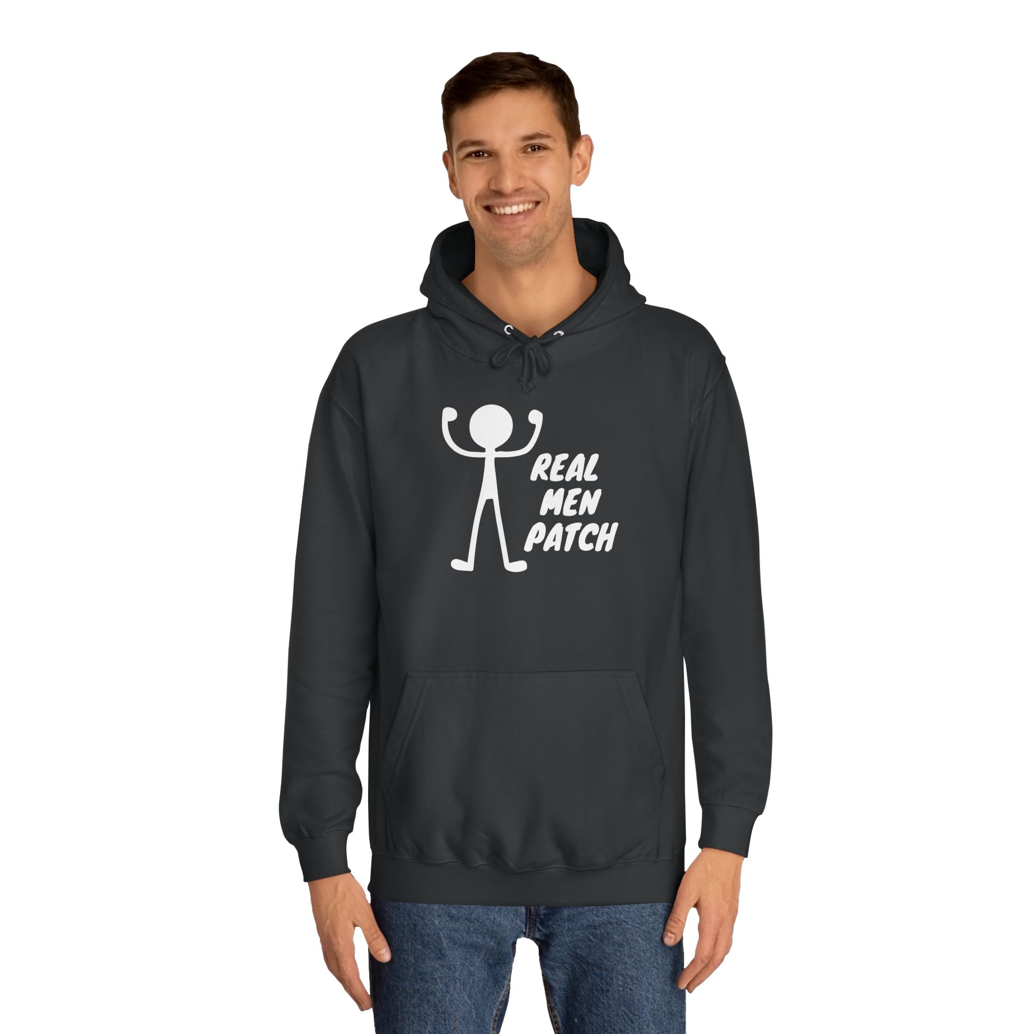 "Real Men Patch" Hoodie — Graphic College Hoodie