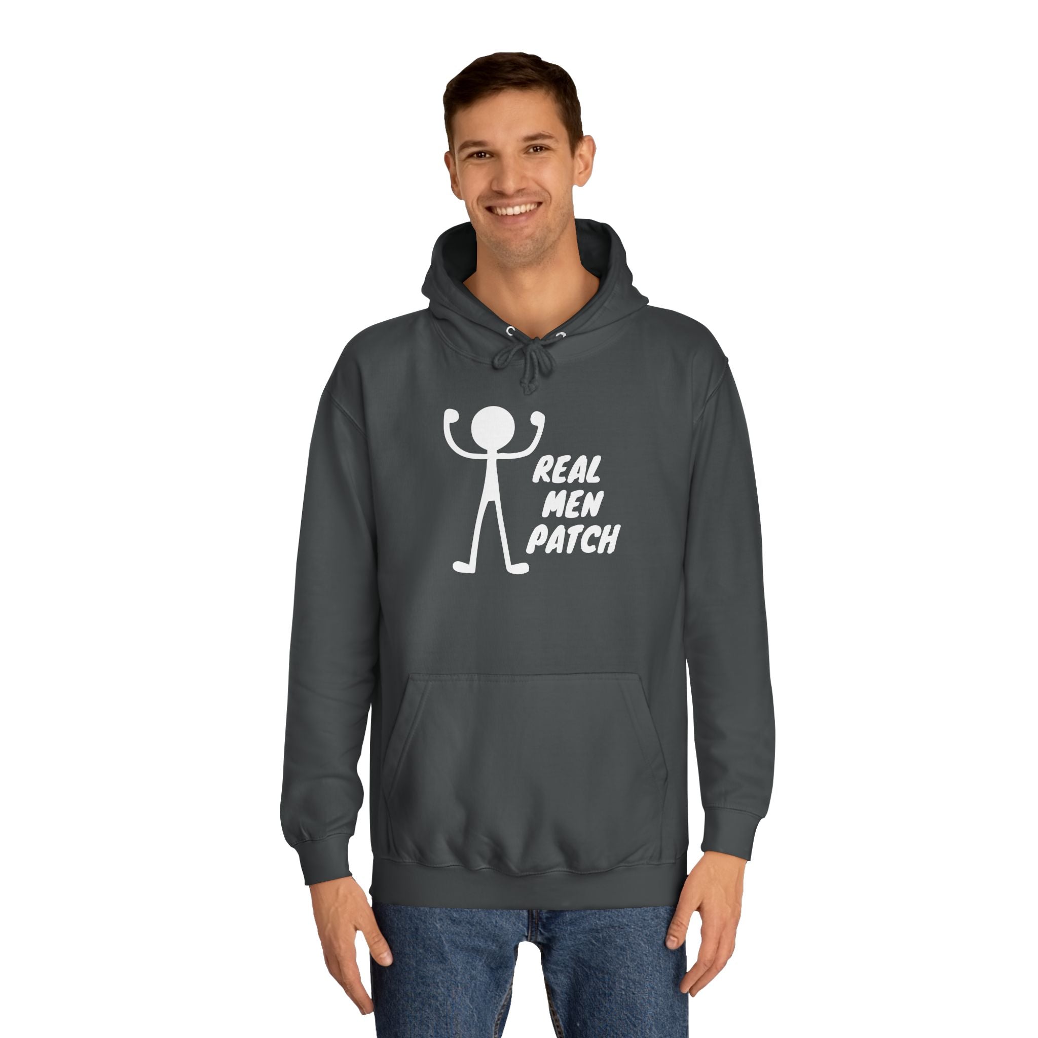 "Real Men Patch" Hoodie — Graphic College Hoodie